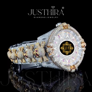 Montres-bracelets de luxe pour hommes en alliage, à quartz, avec aiguilles en verre, style affirmé, tendance, avec diamants de laboratoire, fournisseur indien de premier plan - Product Image 4