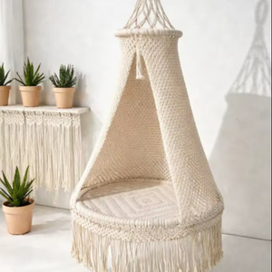 Handmade <b>Macrame</b> Hanging Chair | Boho Swing Chair | Cotton Rope Hammock Seat | Beach & Garden Decor | Indoor Outdoor Relax Chair - Product Image 1