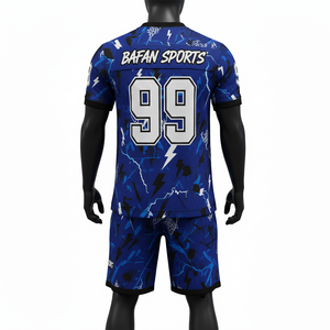 Ensemble maillot et short de football pour homme, 160 GSM, maille polyester premium, bleu, noir, panneau éclair, logo personnalisé pour ensemble homme - Product Image 3