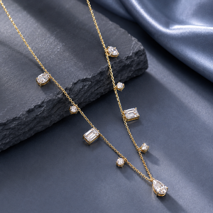 ผู้ผลิตเครื่องประดับดีไซน์เนอร์ สร้อยคอรูปตัว Y ทองคำ 14K ประดับเพชรแล็บโกรว์หลายรูปทรง รับผลิตแบบ OEM ODM เครื่องประดับสั่งทำพิเศษสำหรับผู้หญิง - Product Image 1