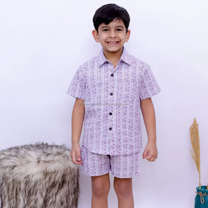 Haute qualité enfants portent coton garçons ensemble de vêtements décontracté à manches courtes solide motif chemise pour enfants 1-5 ans - Product Image 1