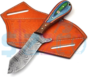 Couteau de boucher artisanal en acier Damas, couteau de chasse et de camping à lame fixe avec étui en cuir – Style cowboy personnalisé - Product Image 2