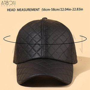 Premium Black Quilted Stylish Diamond Pattern Fashionable Streetwear Outdoor Casual Adjustable <b>Waterproof</b> Pu Leather <b>Caps</b> - Product Image 5