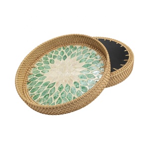 Juego de Bandejas Decorativas Viettime Craft de Grado Comercial, 3 Piezas, con Acabado Lacado en Ratán y Mezcla de Madreperla, Decoración de Mesa - Product Image 4