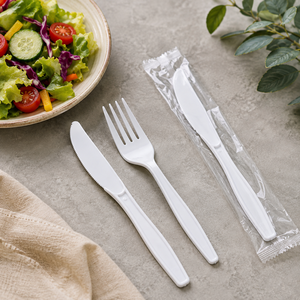 Ensemble de couteaux et fourchettes en plastique blanc, couverts jetables, style simple, matériau PP, pour les fêtes - Product Image 2