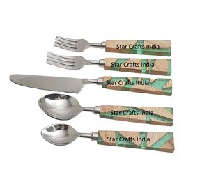 Couverts de cuisine cuillères à soupe argenterie en acier inoxydable et manche en résine vente en gros couverts couverts ensembles de vaisselle - Product Image 2