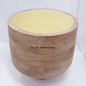Tazón Redondo de Madera Natural para Servir Ensaladas con Esmalte Marrón Claro en el Interior, Tazones de Madera para Servir Palomitas de Maíz, Aptos para Alimentos - Product Image 1