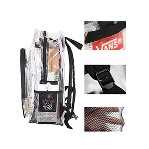 Clear Drawstring <b>Backpack</b> With <b>Black</b> Shoulder Straps Mesh Lining Unisex School Bag PVC Material Transparent Design - Product Image 2