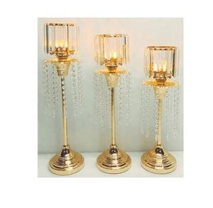 Juego de tres portavelas de Metal de latón de cristal hecho a mano recién atractivo juego de Metal para habitación decorativa de boda de dos candelabros - Product Image 1