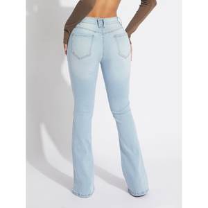 กางเกงยีนส์ทรงบานสีฟ้าอ่อนสไตล์วินเทจสำหรับผู้หญิง เอวสูง ขากระดิ่ง ผ้ามีความยืดหยุ่น แฟชั่นสตรีทแวร์ ไซส์ 26 ถึง 40 - Product Image 2