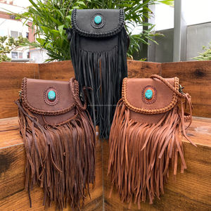 2025, superventas, bolso con flecos de piedra turquesa, bolso cruzado de cuero genuino para mujer, elegante bolso bohemio de vaquera para mujer - Product Image 4
