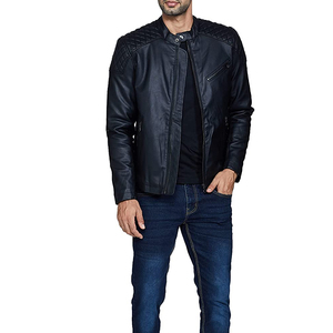 <b>Men's</b> Vintage Lightweight Quilted Shoulder Faux Leather <b>Jacket</b> with Fleece Lining-Slim Fit Motorcycle Biker <b>Jacket</b> - Product Image 1