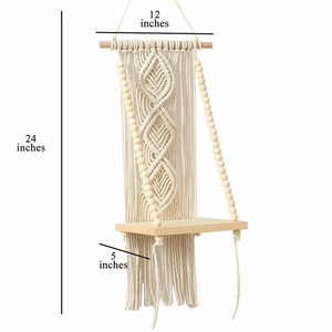 Étagère murale en macramé blanc avec perles en coton, étagère flottante décorative faite à la main pour la décoration de la chambre à coucher et du salon - Product Image 3
