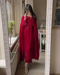 Robe traditionnelle pour femmes en georgette, longueur cheville, avec broderie, coupe classique, pour Diwali, style Inde Pakistan, toutes saisons - Product Image 5