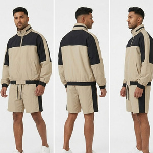 Conjunto corto cortavientos para hombre, de ajuste holgado, hombros caídos, dos piezas, con cremallera, cintura con cordón, impermeable, manga larga - Product Image 5