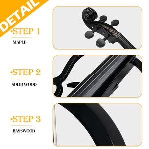 Custodia Professionale per Violoncello Elettrico 4/4 Full Size con Archetto, Resina, Auricolari, Cavo di Collegamento, Fondo e Fasce in Tiglio, Ebano - Product Image 3