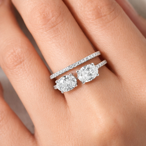 Anillo de compromiso de lujo de oro blanco de 14K con diamante de laboratorio de corte ovalado apilable de 1.35CT, anillo de boda, doble banda, solitario, anillo nupcial - Product Image 6