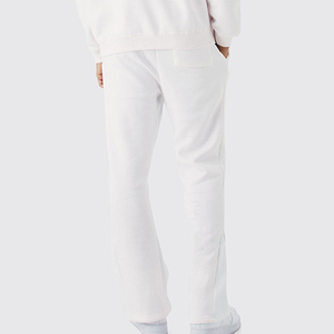 <b>White</b> Hooded Cotton <b>Tracksuit</b> Set With Hand-Painted Front Logo Print Full Length Streetwear For Adults Spring Casual Wear - Product Image 4
