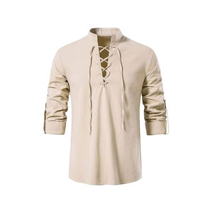 เสื้อเชิ้ตแขนยาวผู้ชายสีเขียว คอจีน แขนยาว สไตล์ลำลอง สีพื้น ผ้าทอ สำหรับฤดูใบไม้ร่วง - Product Image 4