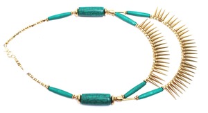 Collier artisanal léger et écologique en pierre turquoise et pointes dorées, style bohème |   Bijoux vintage à double couche pour femmes - Product Image 4