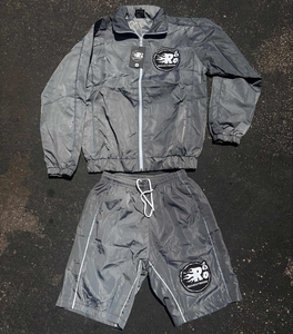 Men’s <b>Black</b> <b>Windbreaker</b> Shorts Set Reflective Piping Streetwear Tracksuit Sportswear Outfit Heat-Transfer Printing - Product Image 2
