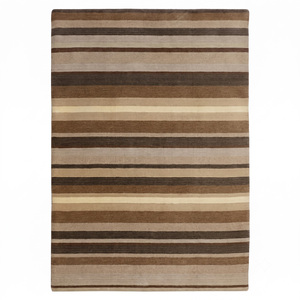 Tapis en laine DECORDEC marron beige et taupe, antidérapant, écologique, moderne, à rayures horizontales superposées, pour salon, chambre, hôtel - Product Image 1