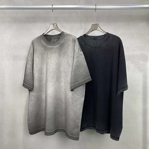 T-shirt d'été vintage américain pour homme, à manches courtes, style Ringer à couleurs contrastées, col rond, fitness, délavé à l'acide, longueur standard, 100% coton - Product Image 1