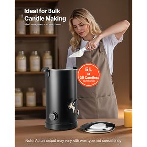 Scioglitore di Cera per Candele 5.3 Qts, Riscaldamento Rapido e Uniforme, Beccuccio Facile da Versare e Controllo della Temperatura, Base a Clessidra - Product Image 4