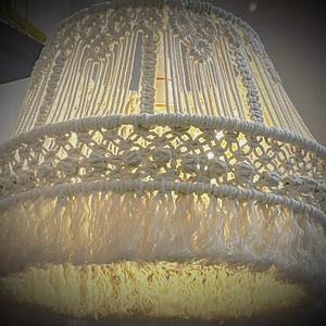 Handmade Macrame Chandelier Lamp with Tassels Bohemian Style Ceiling Light Round Indoor Home Decor for Living Room - Product Image 1