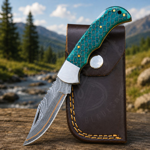 Cuchillo de Frutas de Alta Calidad con Hoja de Acero de Damasco y Cobre, Mango de Resina con Diseño de Panal, Cuchillo Plegable Portátil para Acampar al Aire Libre - Product Image 1