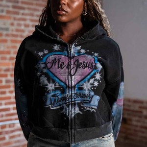 Sudadera con Capucha I Love Jesus, Sudadera Cristiana con Bordado de Algodón Grueso, Ropa Urbana con Mensaje Religioso - Product Image 4
