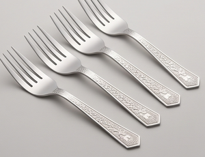 Ensemble de fourchettes élégantes en métal, finition miroir haute brillance, compatibles lave-vaisselle, parfaites pour la vaisselle de mariage. - Product Image 1