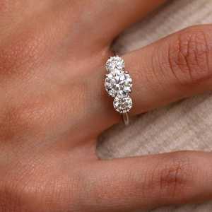 4 Carat Round Lab <b>Diamond</b> Three Stone <b>Ring</b>, 14k White Gold, IGI Certified E-VVS2 - Product Image 1