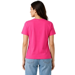 เสื้อยืดคอกลมผ้าฝ้ายปักลายดอกไม้สีชมพูสดใสสำหรับผู้หญิง แขนสั้น สไตล์ลำลอง รับผลิตตามสั่ง (OEM) คุณภาพพรีเมียม แฟชั่นฤดูร้อน - Product Image 2