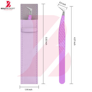 Pinzas Profesionales para Pestañas con Punta de Fibra Morada, con Estuche de Cuero, Pinzas de Acero Inoxidable para Extensiones de Pestañas de Volumen Extremo - Product Image 6