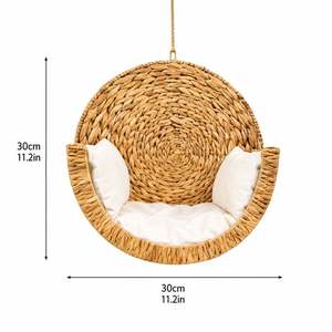 Lit pour chat en jacinthe d'eau, panier suspendu en jonc de mer naturel tressé, panier de couchage surélevé en osier pour animaux de compagnie, hamac pour chat, mobilier d'intérieur - Product Image 4