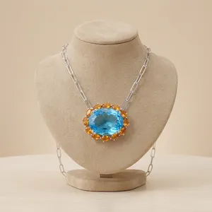 Colgante de Topacio Azul y Citrino en Plata de Ley 92.5 KLSP-50599 - Product Image 2