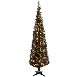 6ft Pre-Lit Pencil Christmas Tree Slim Artificial Xmas Tree Warm White LED <b>Lights</b> Realistic <b>Branches</b> Black Decorated for - Product Image 1