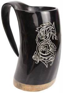 Mug en corne de buffle et de bœuf fait main, écologique, avec sculpture de loup, pour bière, vin et hydromel, inspiré des Vikings, de Valhalla et de la Maison Stark (Game of Thrones) - Product Image 6