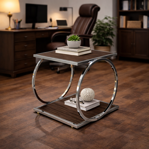 Table d'appoint moderne et durable à deux niveaux avec rangement, structure en métal, pour le mobilier de salon - Product Image 4