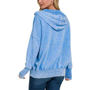 Sweat à capuche pour femme, style urbain, qualité supérieure, hiver, délavé à l'acide, couleur unie personnalisable sur le devant, 100% coton molletonné, couleur et taille personnalisables - Product Image 2