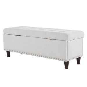 Taburete de noche de lino blanco roto de 43 pulgadas con clavos de cobre de almacenamiento 110*41*42cm para muebles de sala de estar - Product Image 4