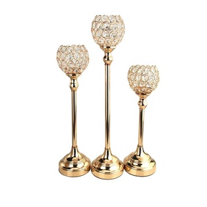 Metal And Crystal <b>Gold</b> Color <b>Candelabra</b> Set Of Three Different Sizes Candle Holder <b>Candelabra</b> For Wedding Party And Event Use - Product Image 1
