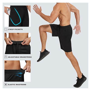 Shorts de sport pour hommes avec poches, taille élastique, séchage rapide, respirants, pour entraînement, course à pied, gym, sport - Product Image 5