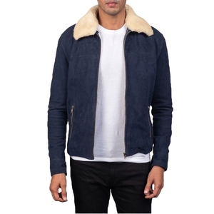<b>Men's</b> Brown <b>Suede</b> Bomber <b>Jacket</b> With Faux Fur Collar Zipper Closure Winter Moto Style Regular Fit - Product Image 3