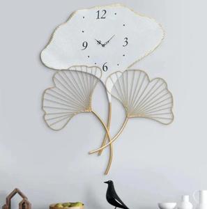 Modern Ginkgo Leaf Metal <b>Wall</b> <b>Clock</b> Analog Quartz Silent <b>Design</b> for Living Room Decor - Product Image 3