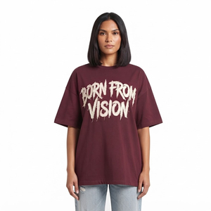 เสื้อยืดโอเวอร์ไซส์สำหรับผู้หญิง แบรนด์ Born From Vision คอกลม แขนสั้น ทรงหลวม ผ้าคอตตอนเจอร์ซีย์ 100% ดีไซน์ปักลาย - Product Image 1