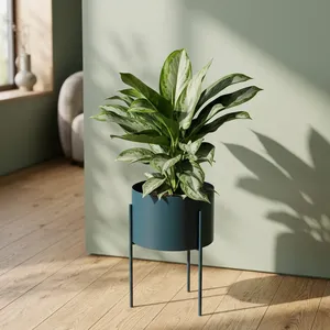 Macetero Metálico Azul Marino Moderno con Soporte Alto, Maceta Minimalista para Interiores y Exteriores, para Hogar, Jardín, Balcón, Patio Contemporáneos - Product Image 6