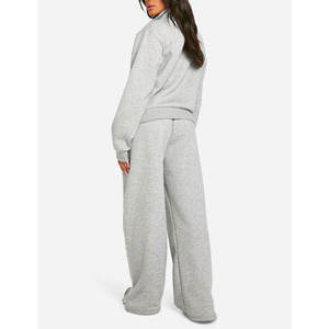 2026 Custom Women's <b>Oversized</b> Zip Up Tracksuit 100% Cotton Fleece Jacket Wide Leg <b>Sweatpants</b> OEM Manufacturer - Product Image 6