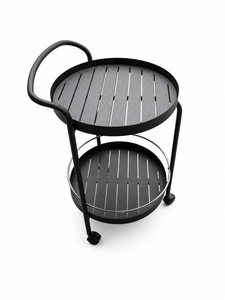 Minimalist Metal 2-Tier Round Trolley <b>Cart</b> with Wheels for Outdoor <b>Storage</b> - Product Image 1